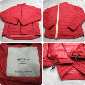 Mango MNG Jacket Men XL Red Pockets Insulated Full Zip Quilt Puffer Lightweight